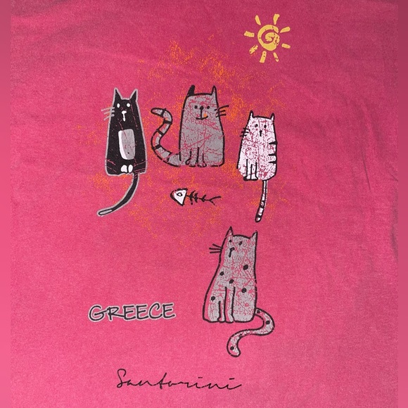 Santorini, Greece pink cat t-shirt size S. - Picture 3 of 4